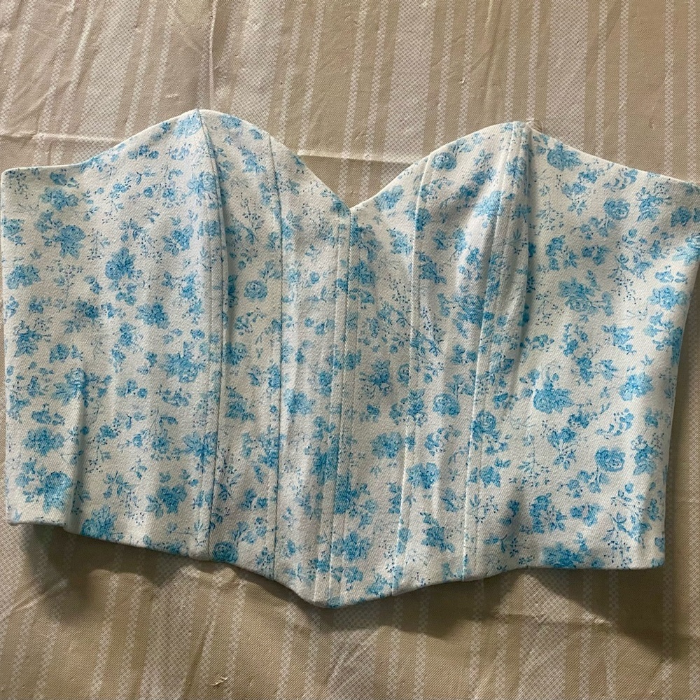 Zara Blue Floral corset Cottage core style top cropped
